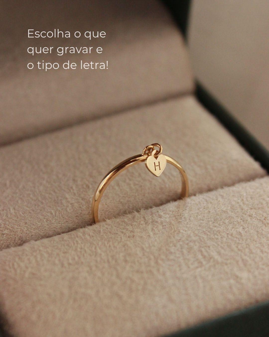 Anel Pingente Coração Personalizado Ouro 18K