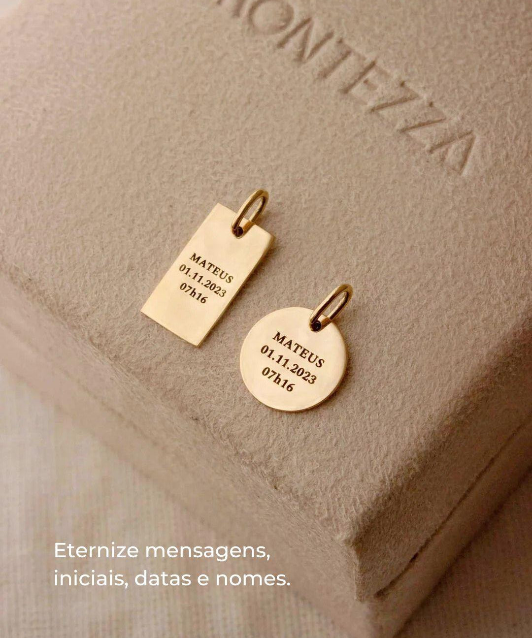 Kit Pingentes Personalizados Redondo + Retangular Ouro 18K