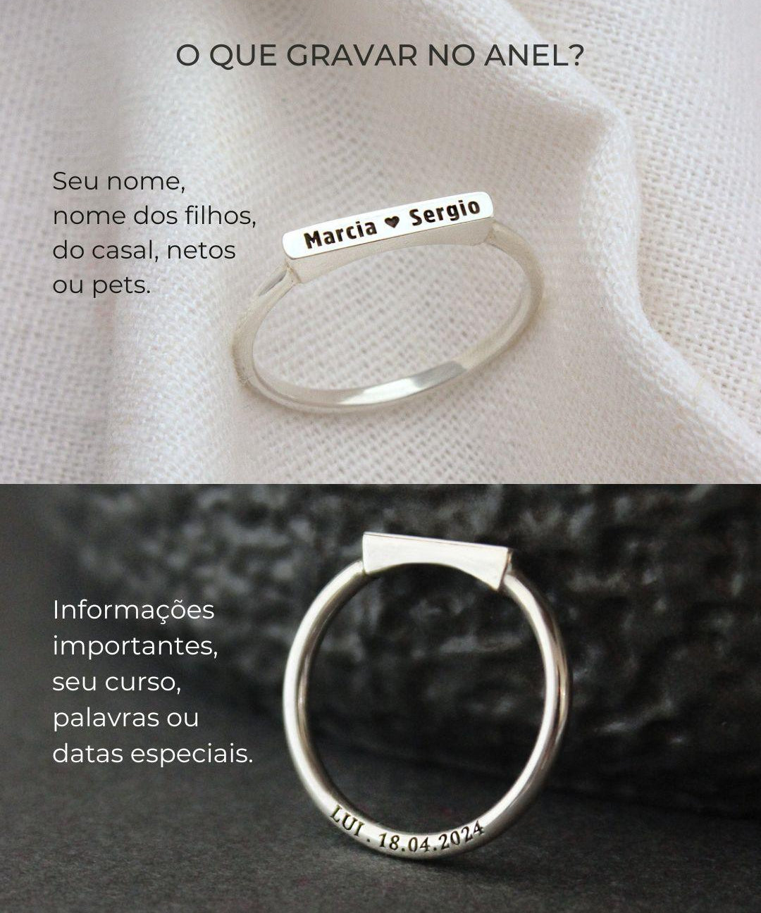 Anel Nome Personalizado Prata 950