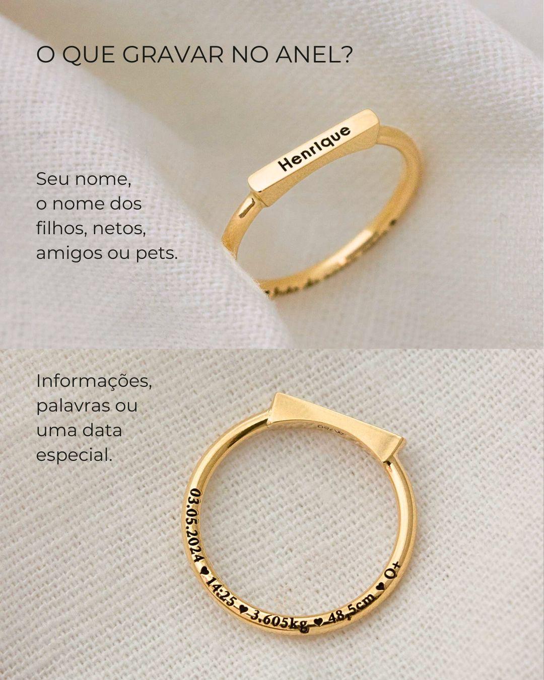 Anel Nome Personalizado Ouro 18K