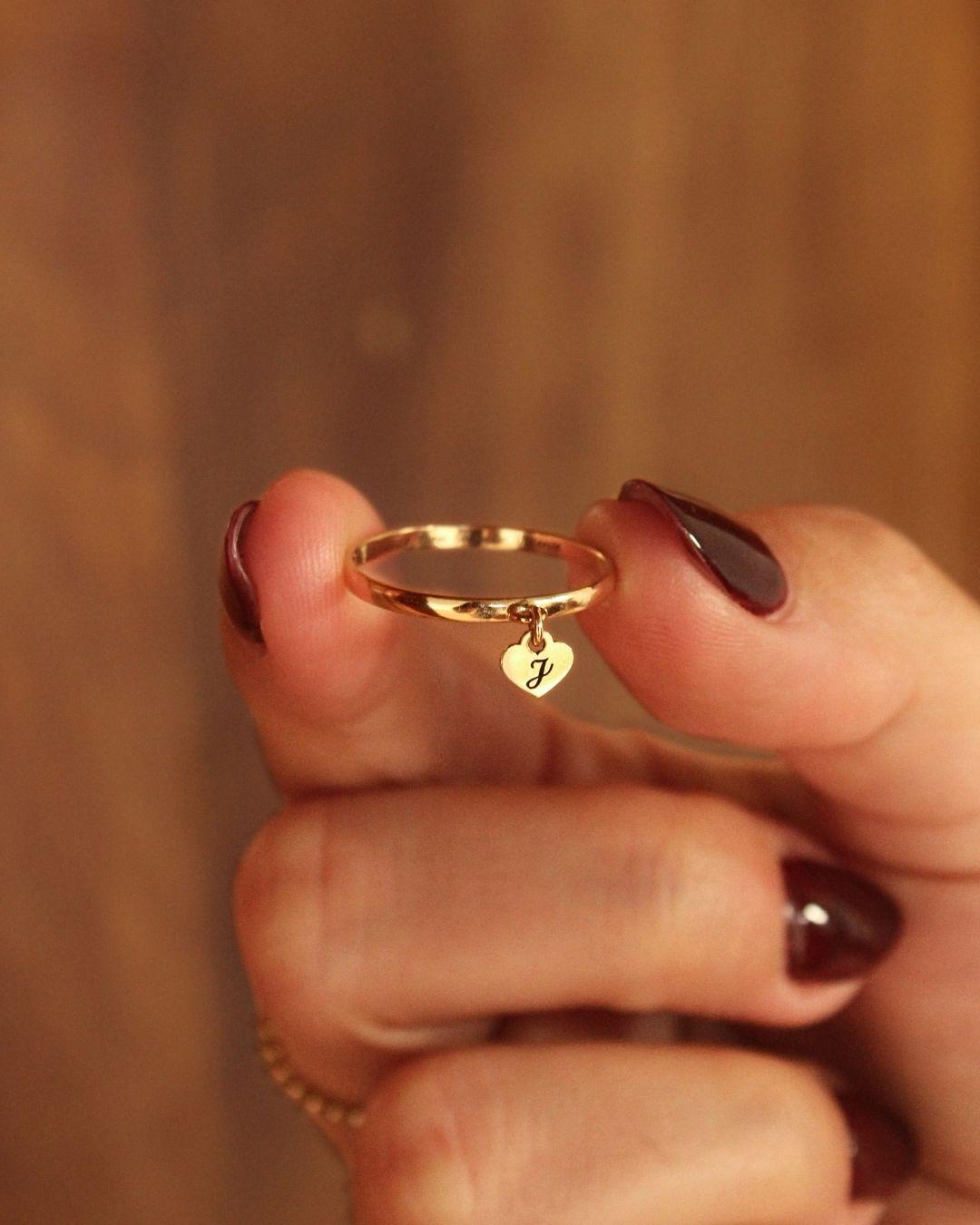 Anel Pingente Coração Personalizado Ouro 18K