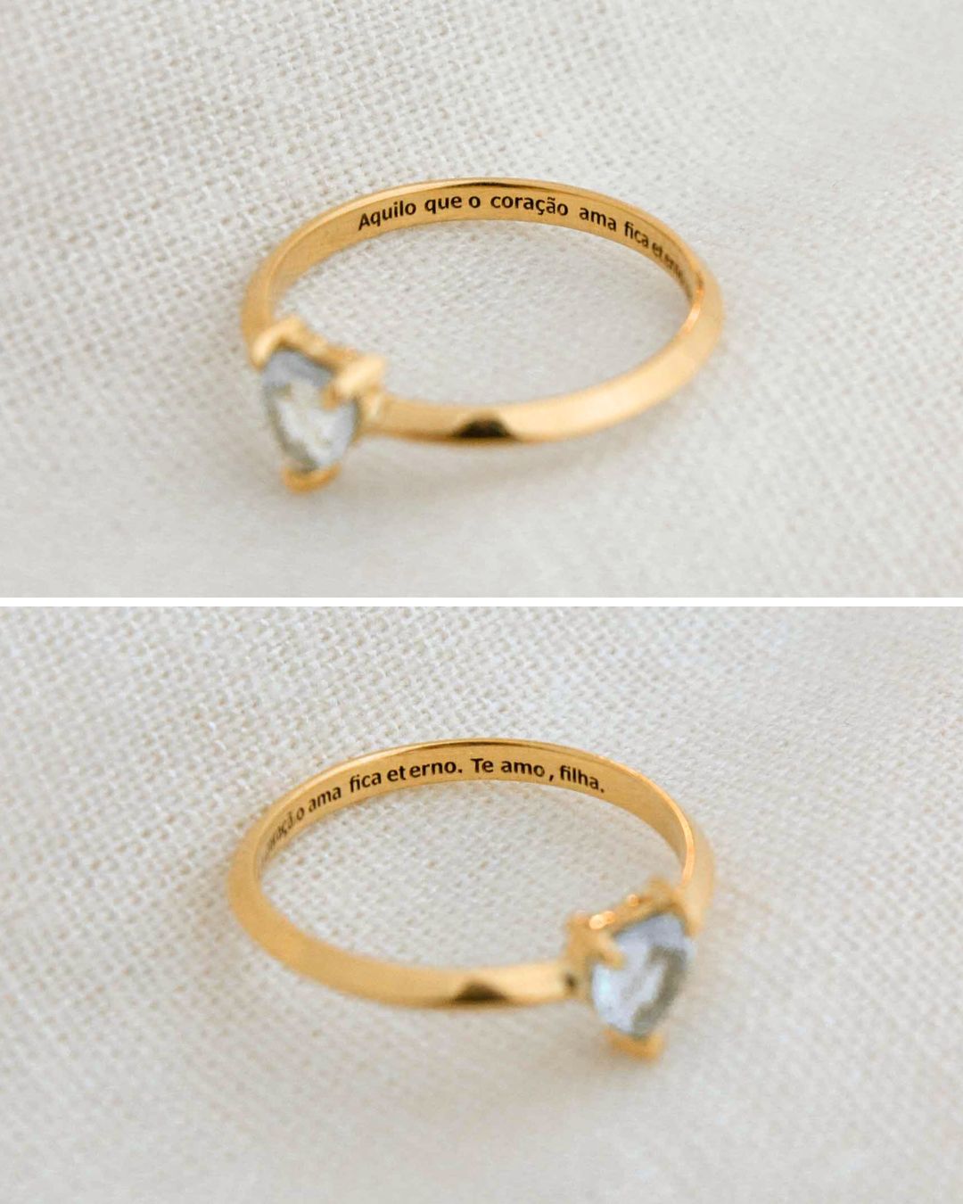 Anel Solitário Coração Personalizado Ouro 18K