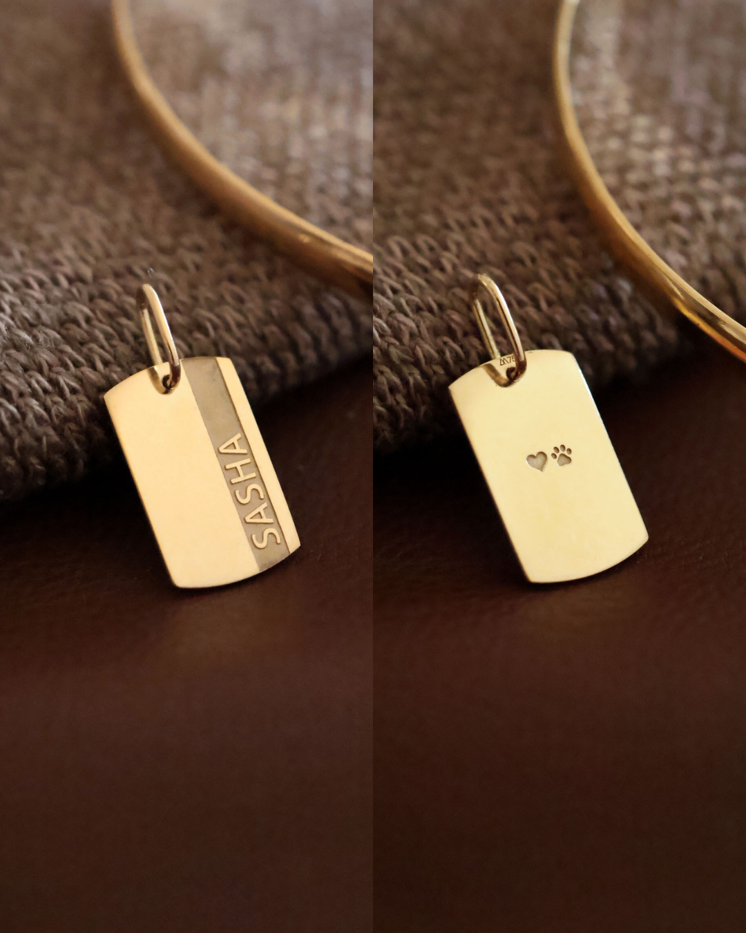 Pingente Placa com Friso Personalizado Ouro 18K