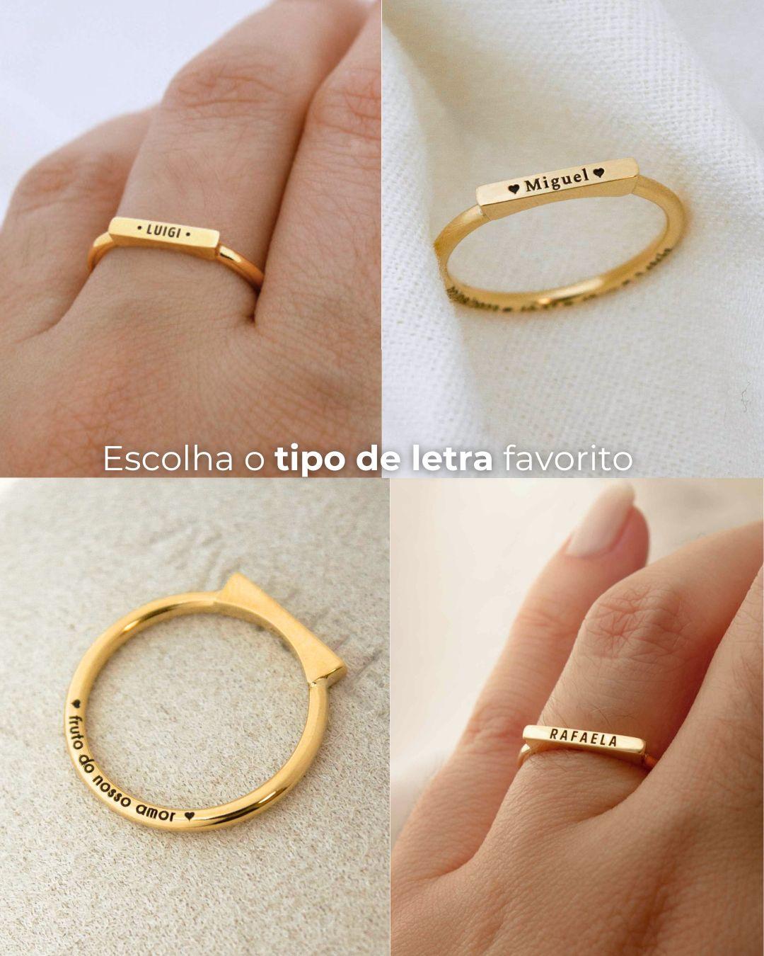 Anel Nome Personalizado Ouro 18K
