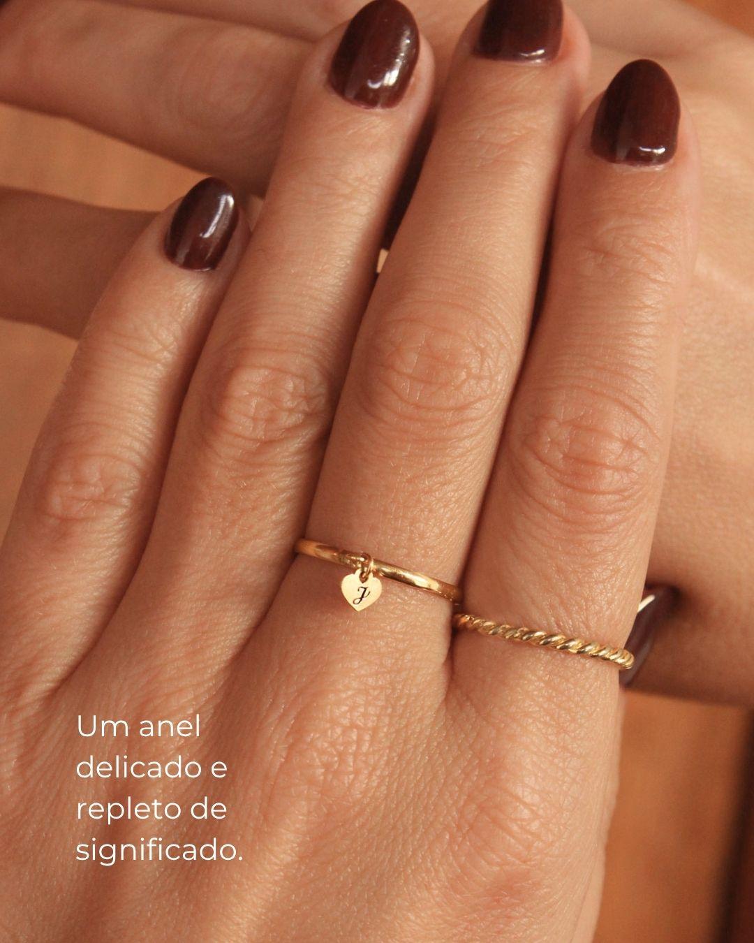 Anel Pingente Coração Personalizado Ouro 18K