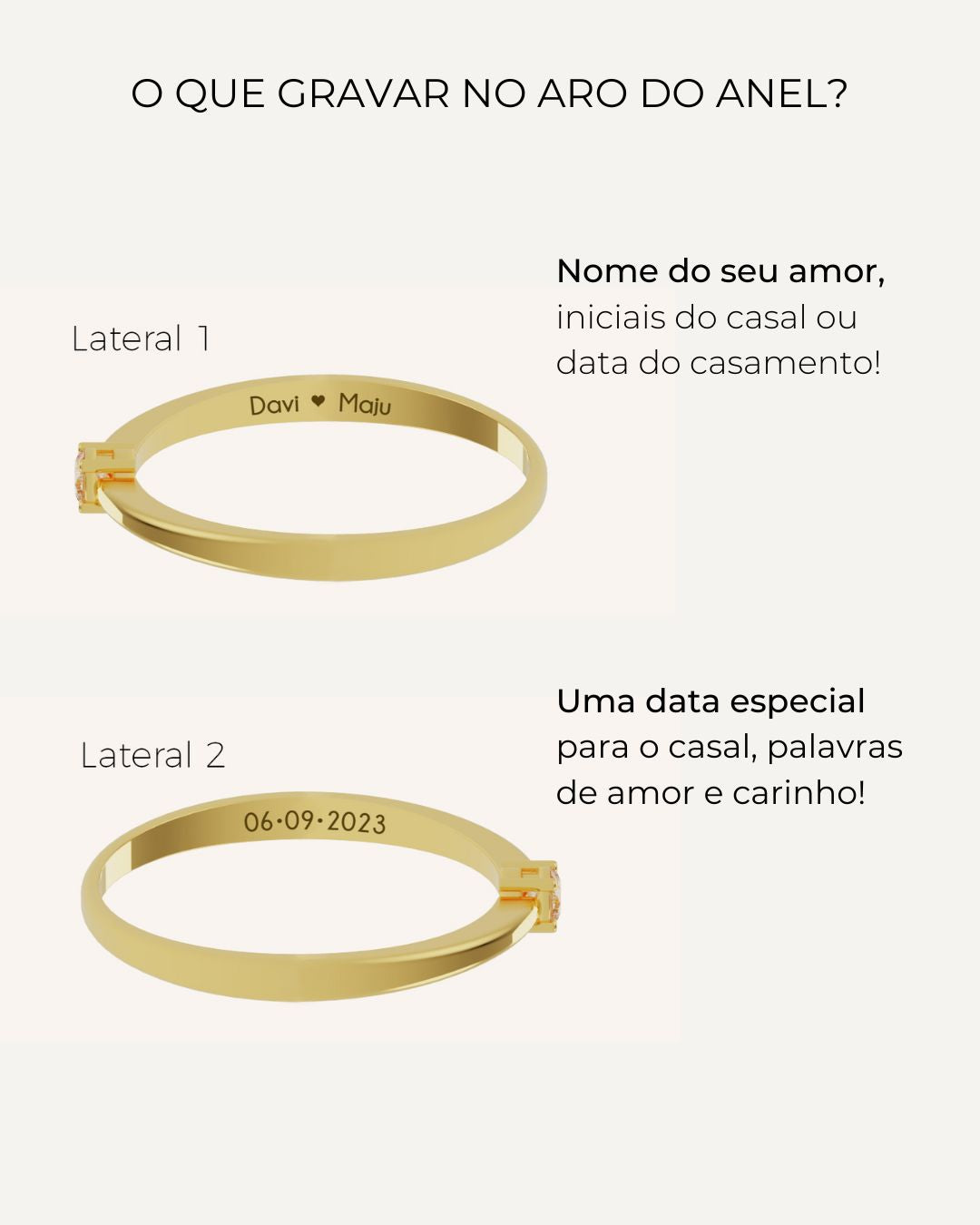 Anel Solitário Personalizado Aro Afinado Ouro 18K