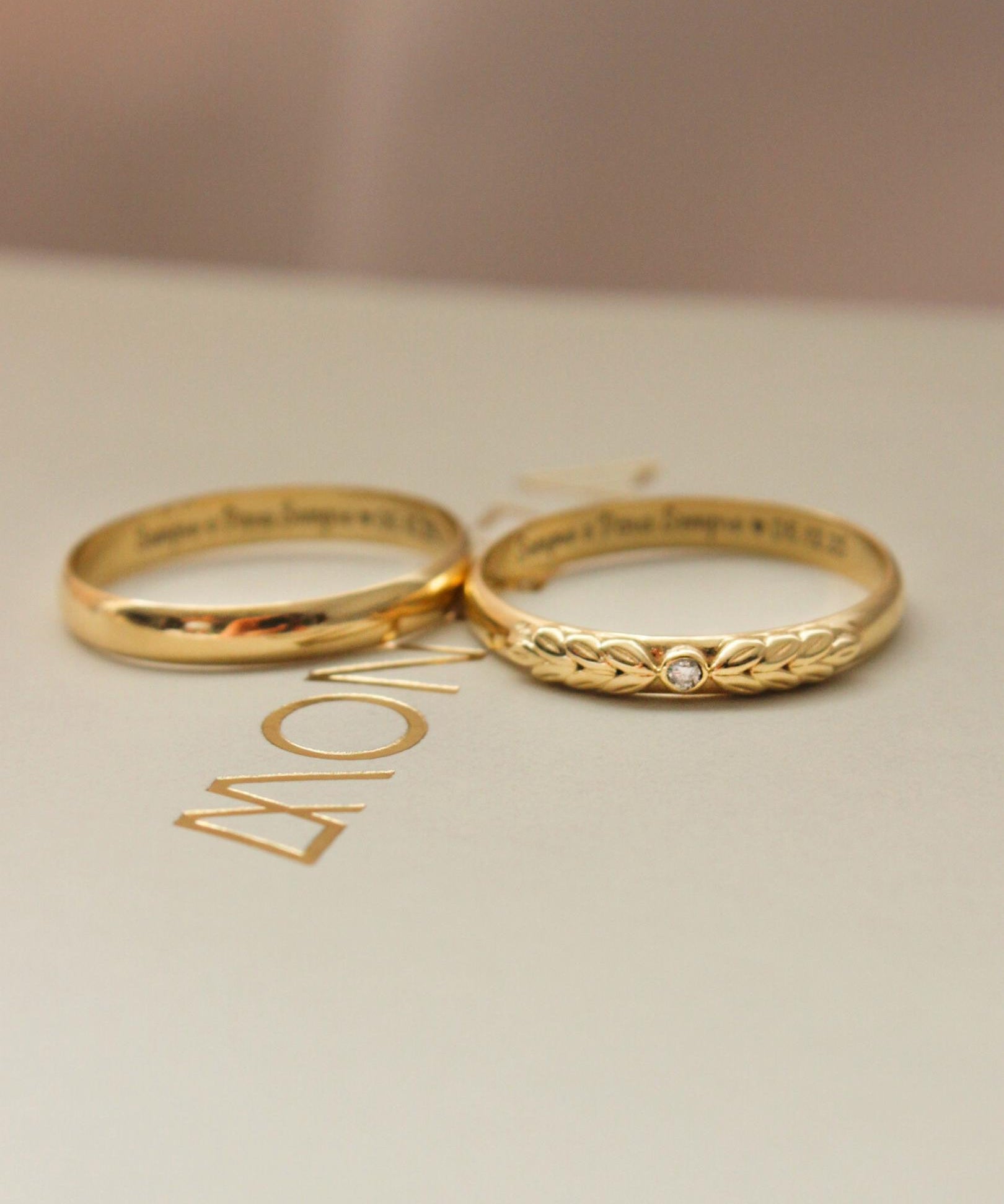 Aliança Ramos com Diamante Ouro 18K | 3mm Abaulada