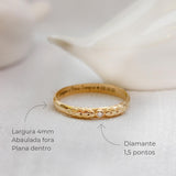 Aliança Ramos com Diamante Ouro 18K | 3mm Abaulada