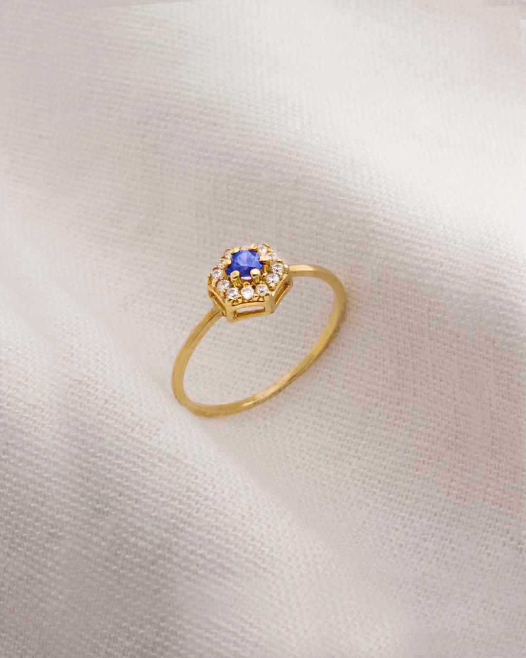 Anel Formatura Ouro 18K Safira Hexagonal Aro Delicado - Montezza Joias