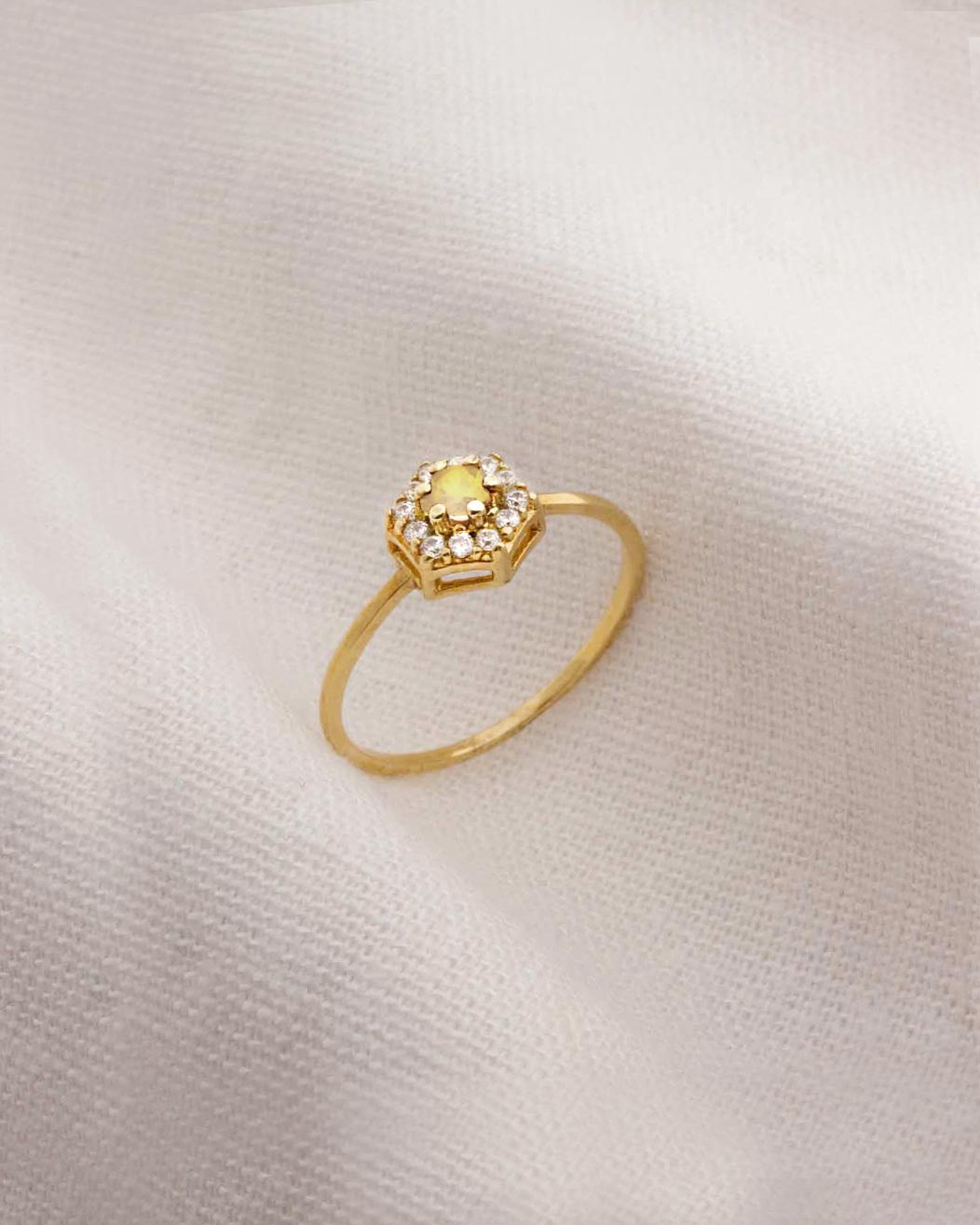 Anel Formatura Ouro 18K Topázio Amarelo Hexagonal Aro Delicado - Montezza Joias