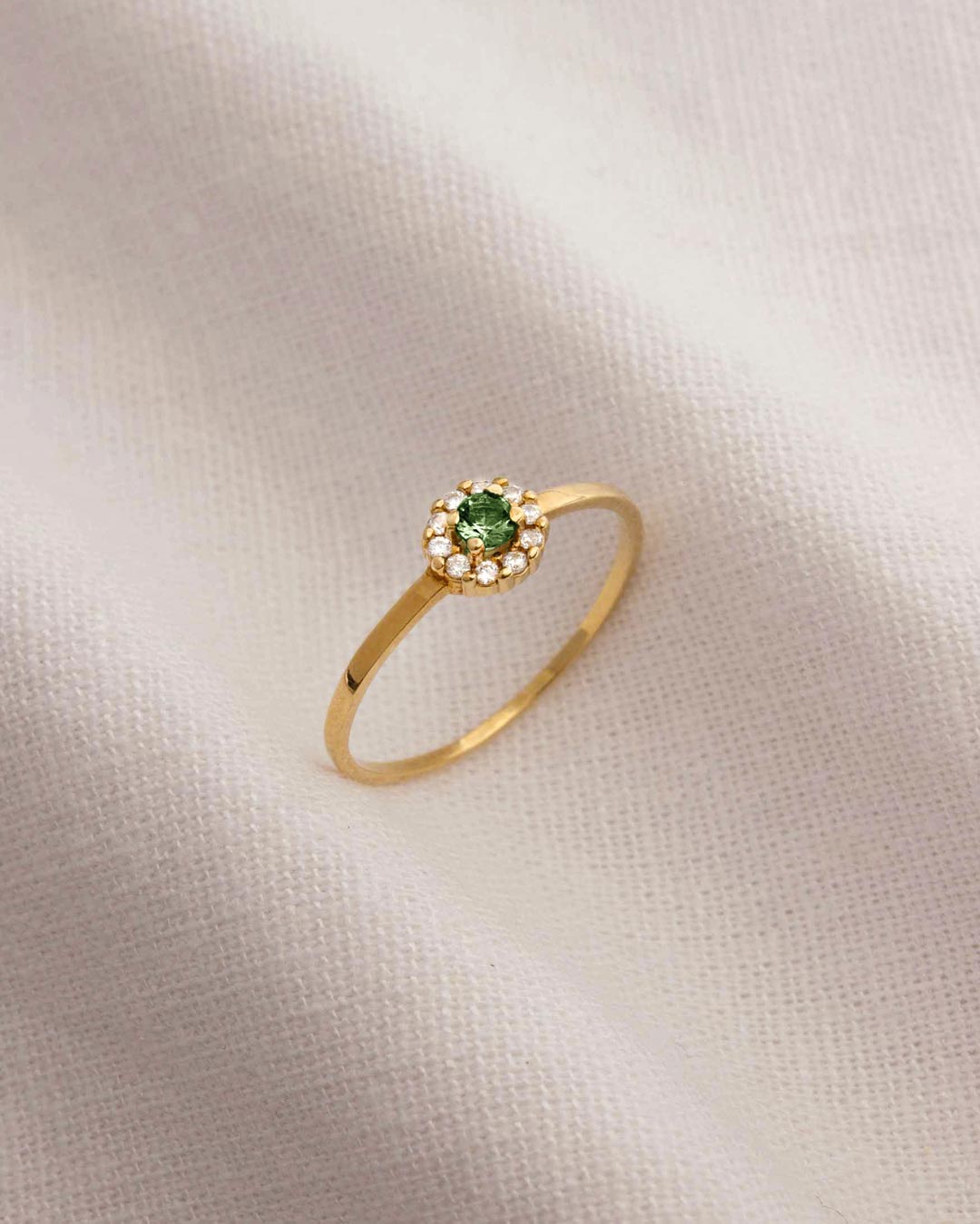 Anel Formatura Ouro 18K Turmalina Verde Redonda Aro Delicado - Montezza Joias