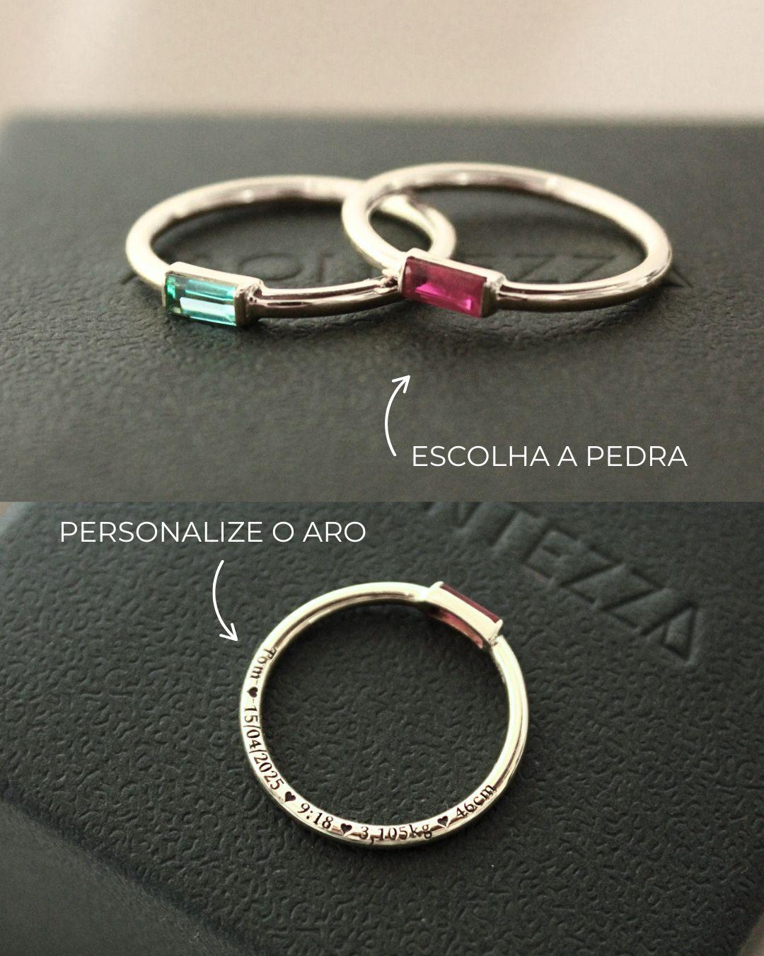 Anel Baguete Memórias Lili Personalizado Prata 950