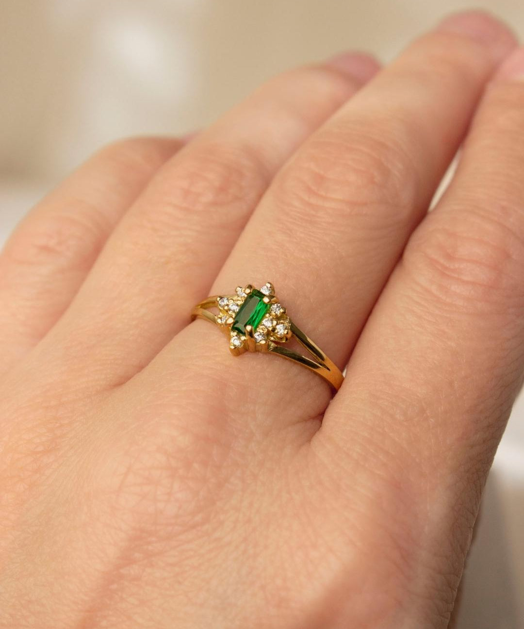 Anel Formatura Baguete Aro Duplo Ouro 18K