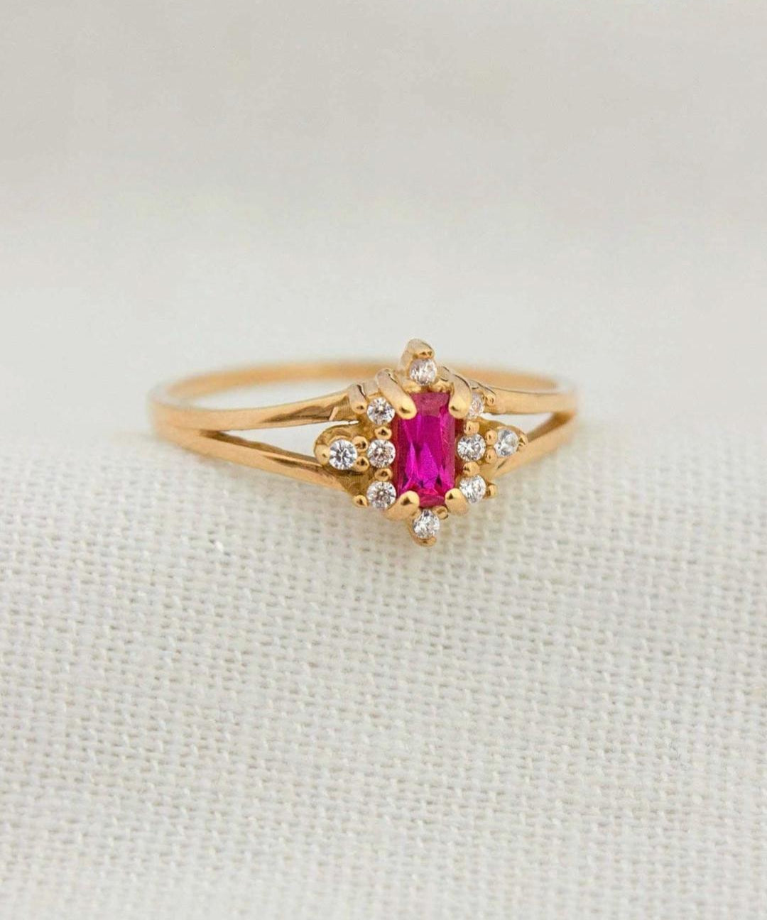 Anel Formatura Baguete Aro Duplo Ouro 18K