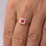 Anel Formatura Quadrado Aro Duplo Ouro 18K