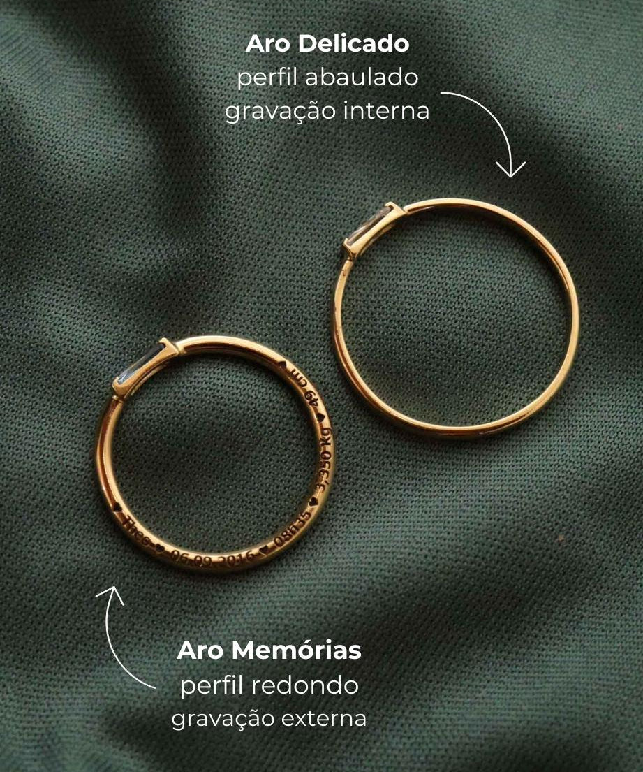 Anel Baguete Memórias Lili Personalizado Ouro 18K