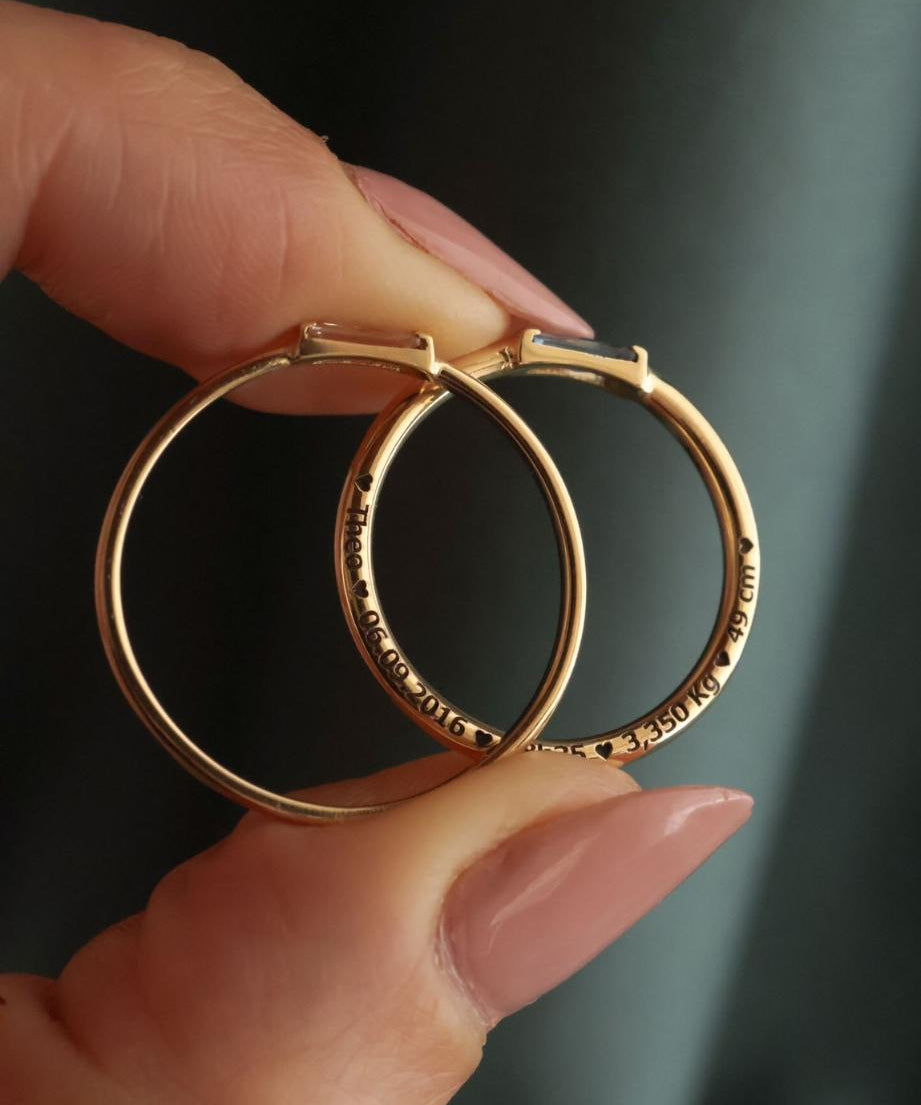 Anel Baguete Memórias Lili Personalizado Ouro 18K