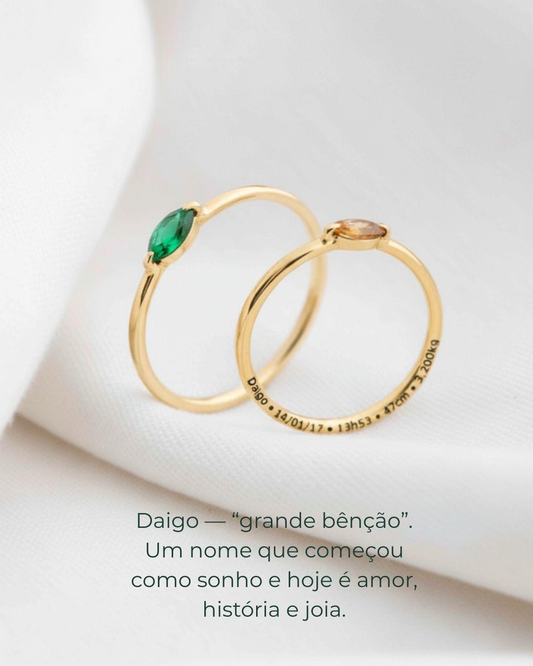 Anel Navete Memórias Daigo Personalizado Ouro 18K