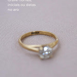 Anel Solit‡rio noivado Analu Ouro 18K diamante moissanita aro grava�‹o interna