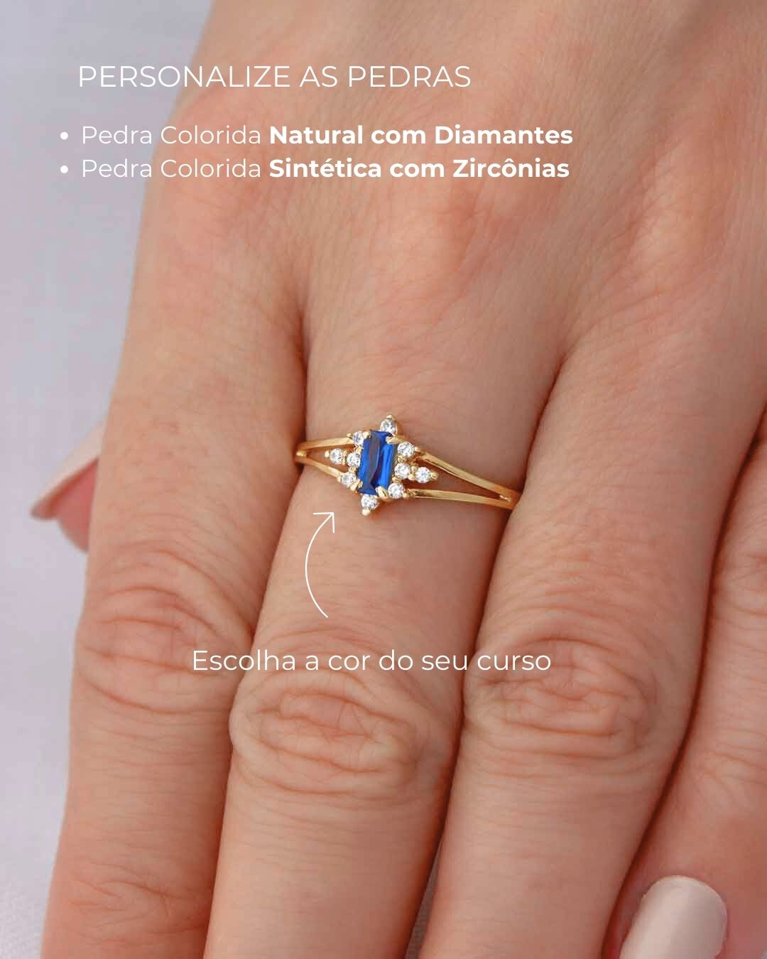 Anel Formatura Baguete Aro Duplo Ouro 18K