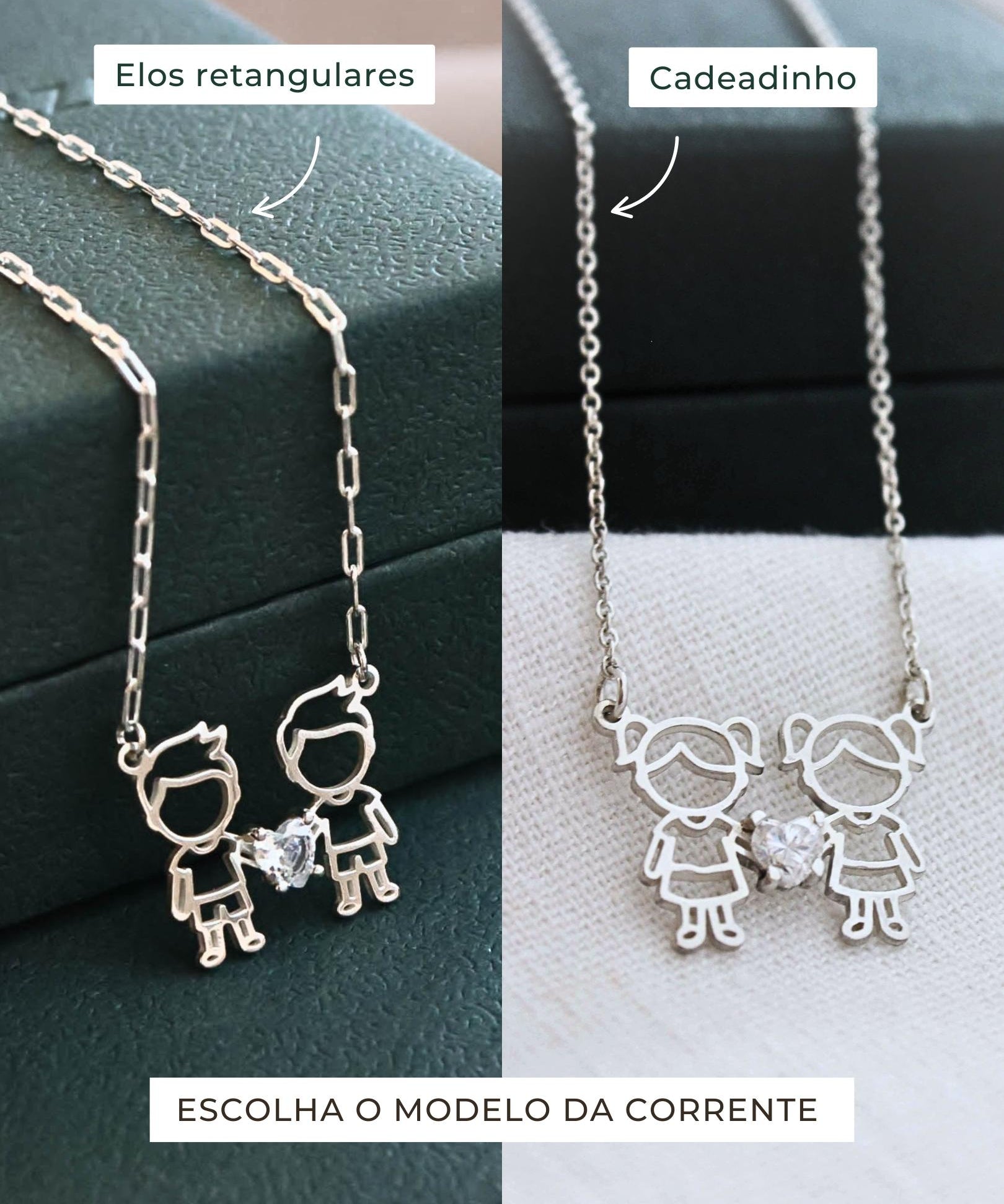 pingente filhos menino menina pitocos casal montezza personalizado zirconia coração