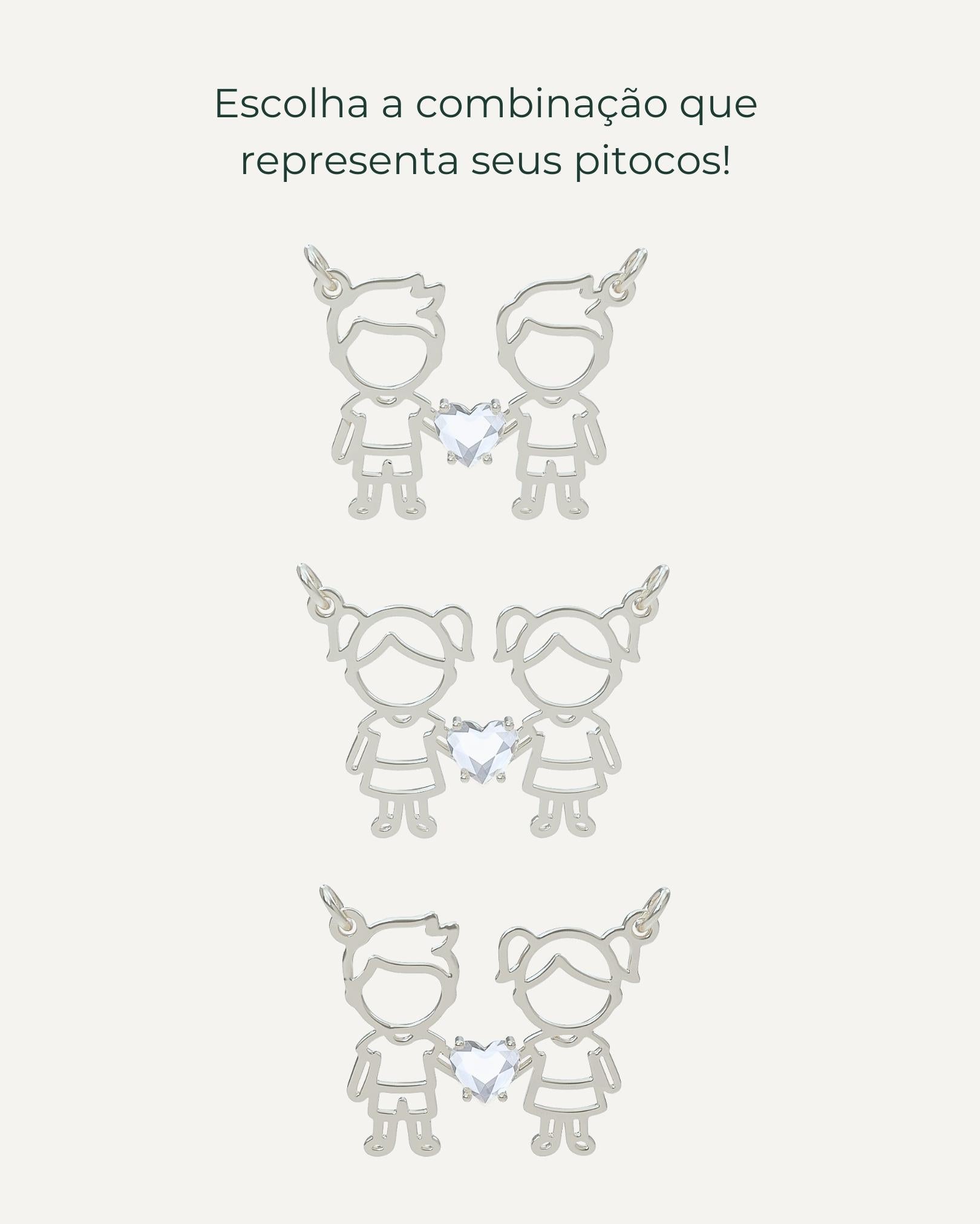 pingente filhos menino menina pitocos casal montezza personalizado zirconia coração