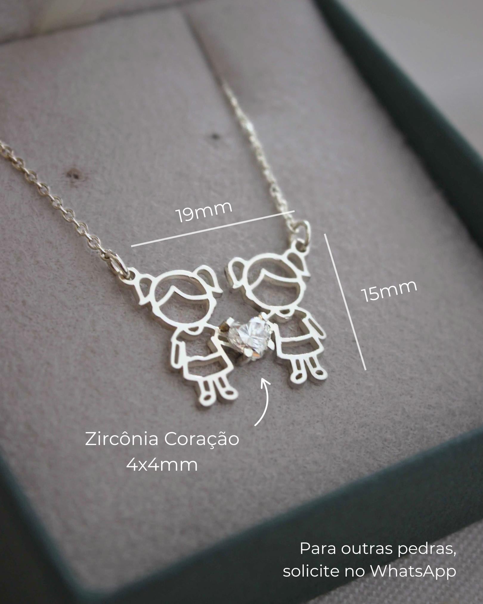 pingente filhos menino menina pitocos casal montezza personalizado zirconia coração