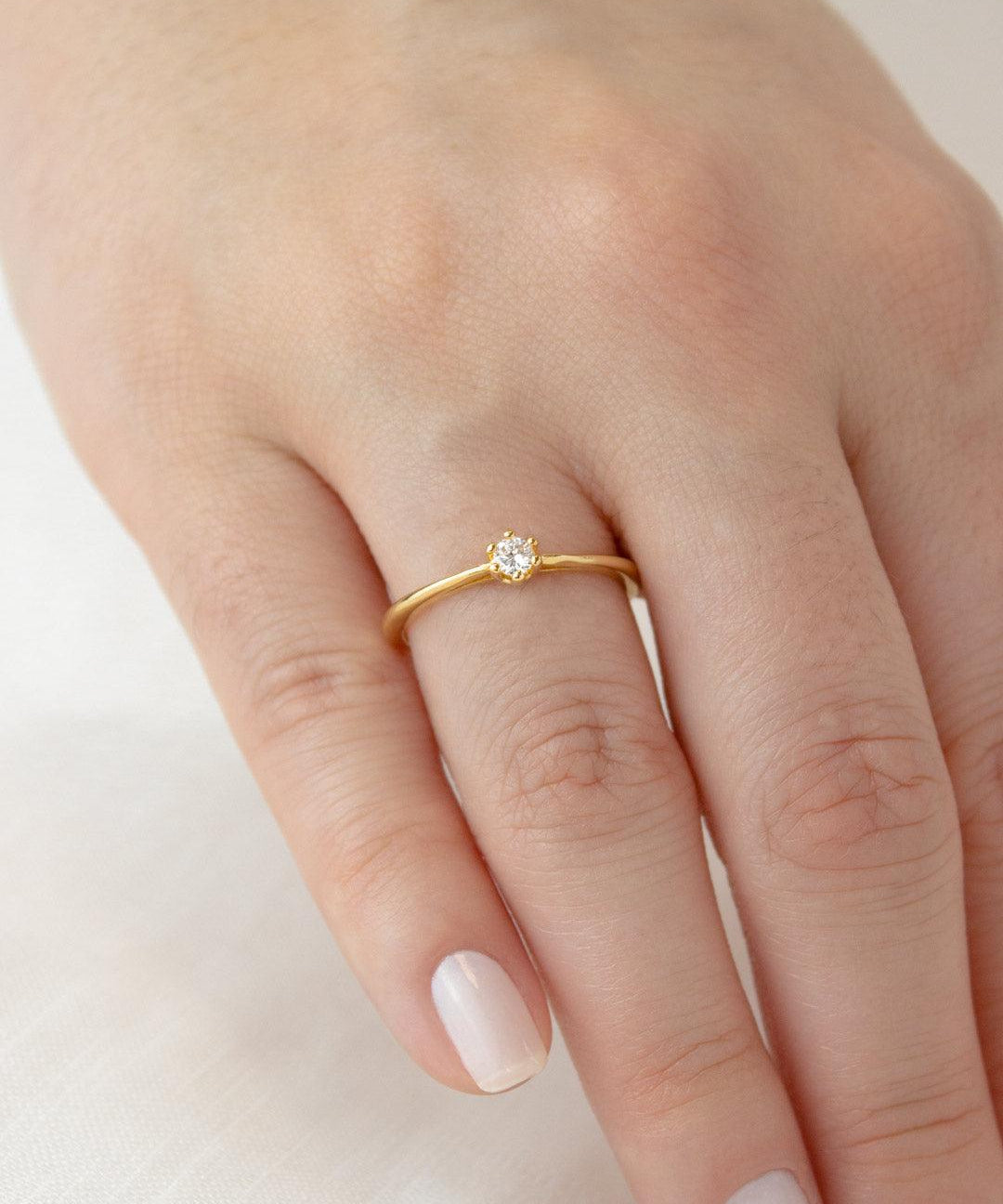 Anel Solitário Personalizado Ouro 18K Diamante Aro Delicado - Montezza Joias