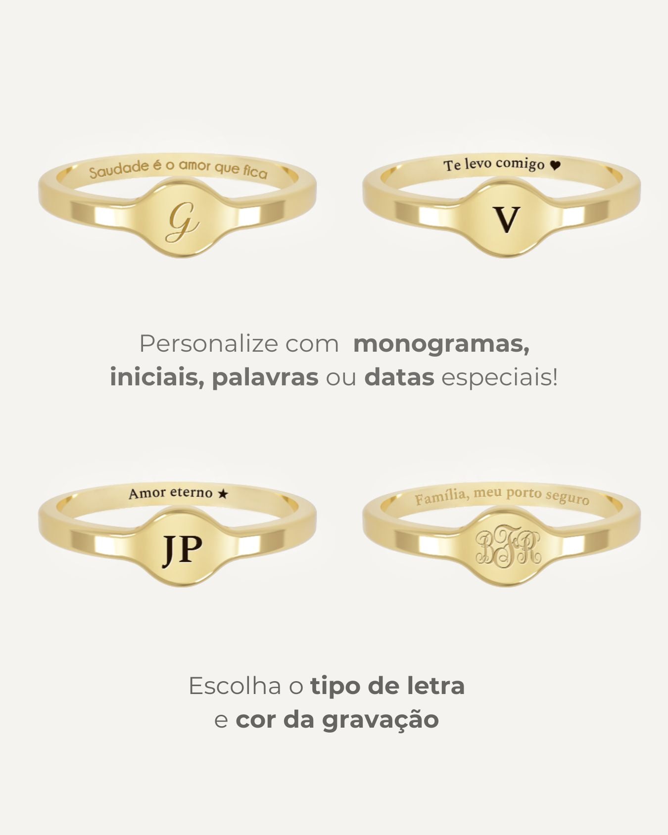 Anel Monograma Personalizado Ouro 18K
