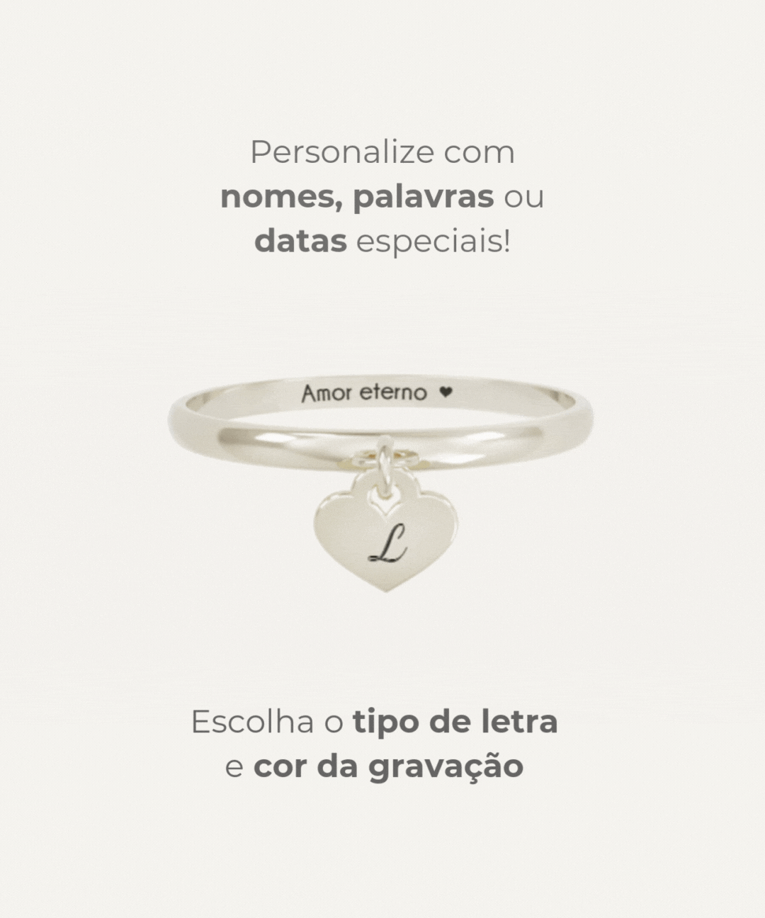 Anel Pingente Coração Personalizado Prata 950