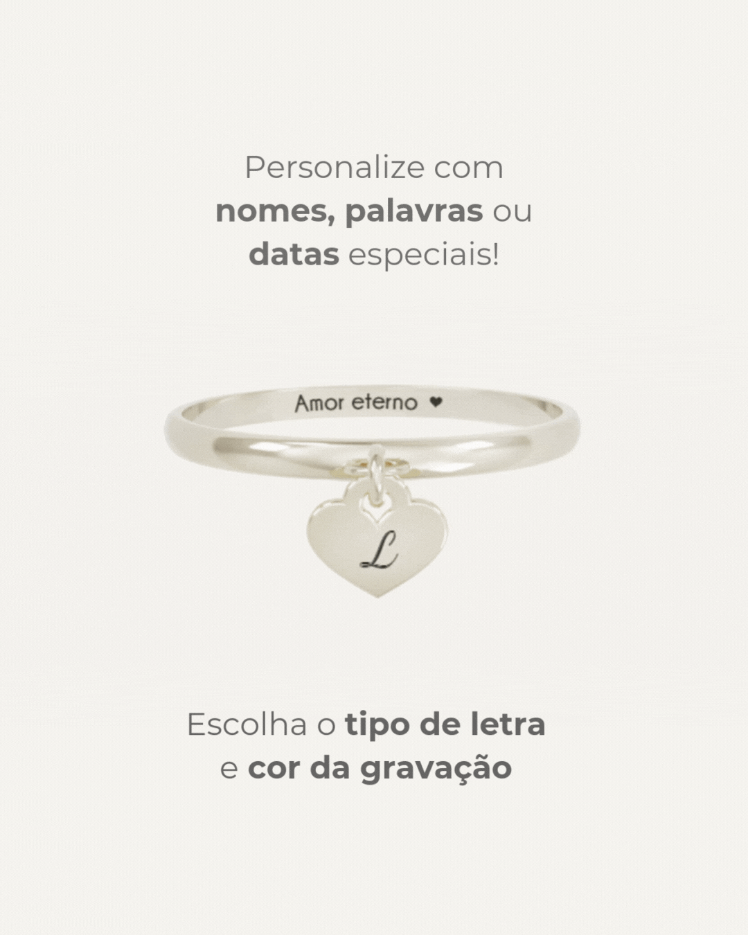 Anel Pingente Coração Personalizado Prata 950