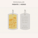 Pingente Placa Foto Personalizado Ouro 18K e Prata 950