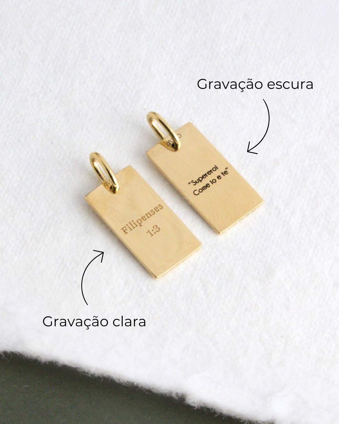 Pingente Personalizado Texto Retangular Mini Ouro 18K – Montezza Joias