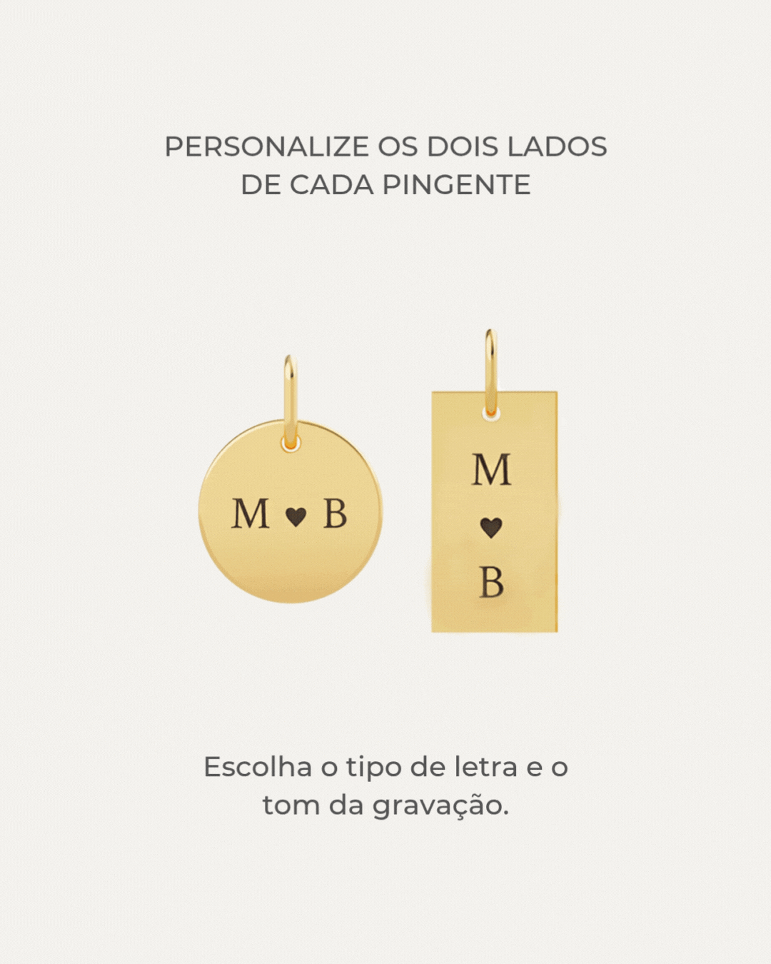 Kit Pingentes Personalizados Redondo + Retangular Ouro 18K