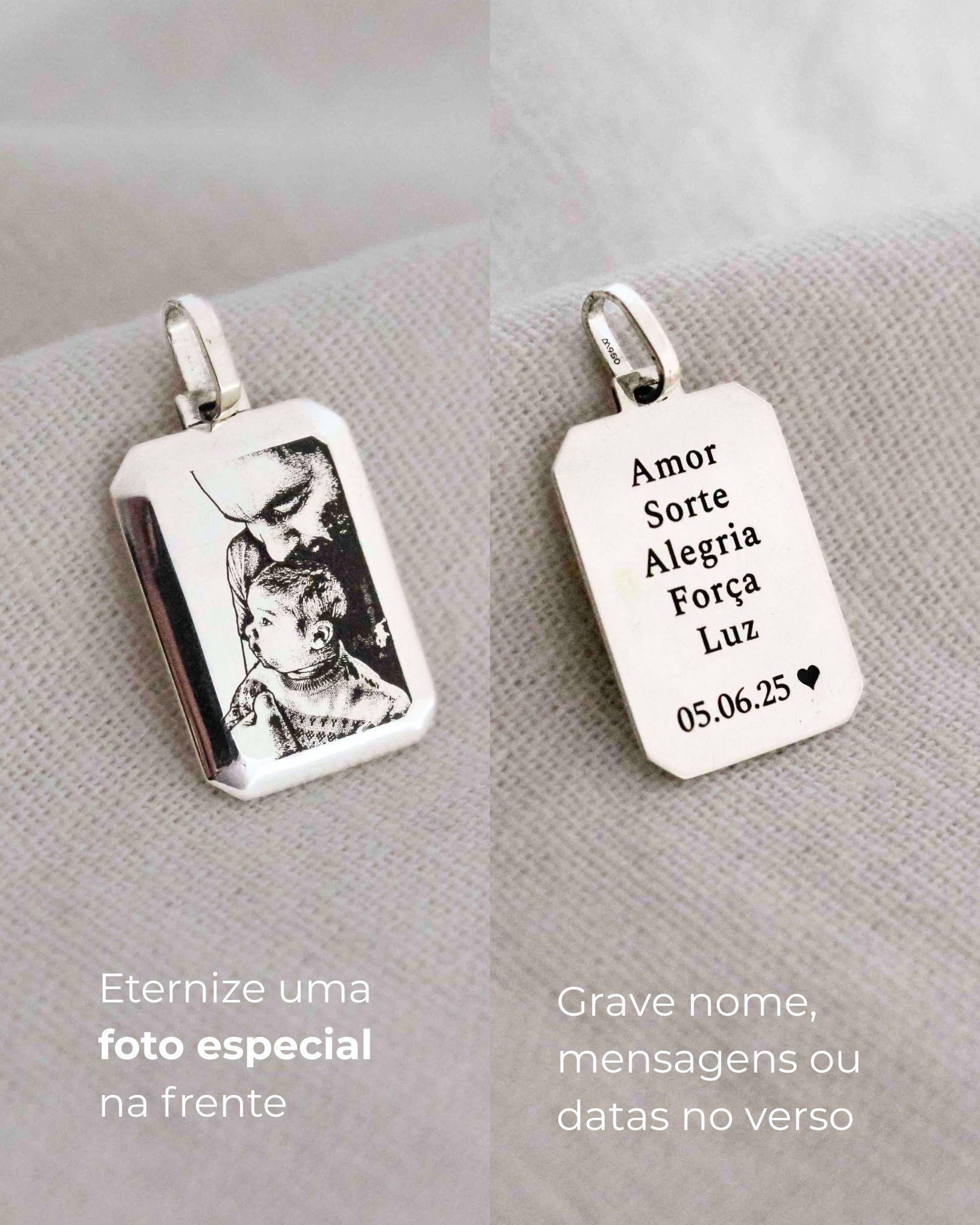 Pingente Facetado Foto Personalizado Prata 950