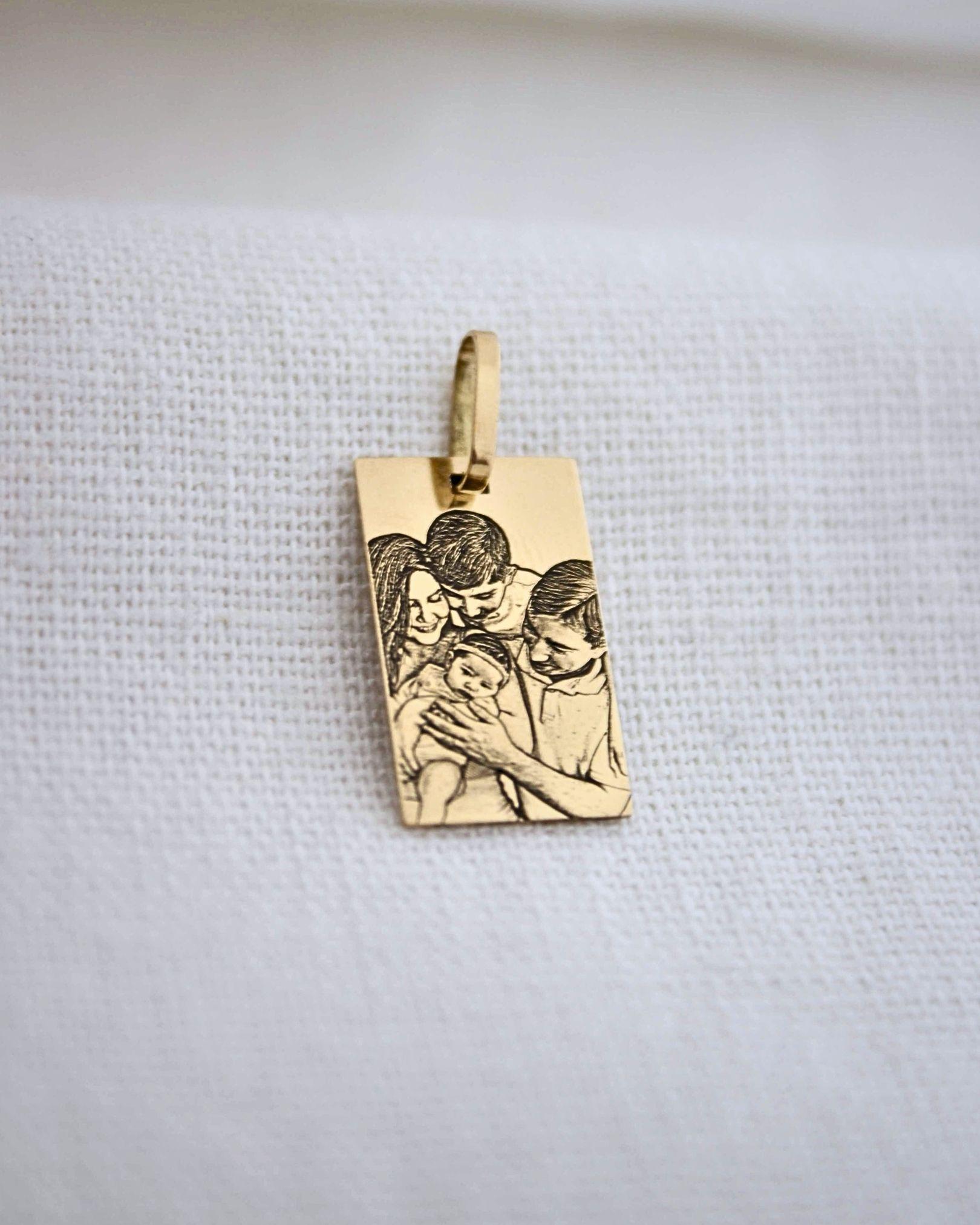 pingente personalizado masculino retangular foto ouro 18K montezza
