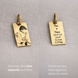 pingente personalizado masculino retangular foto ouro 18K montezza