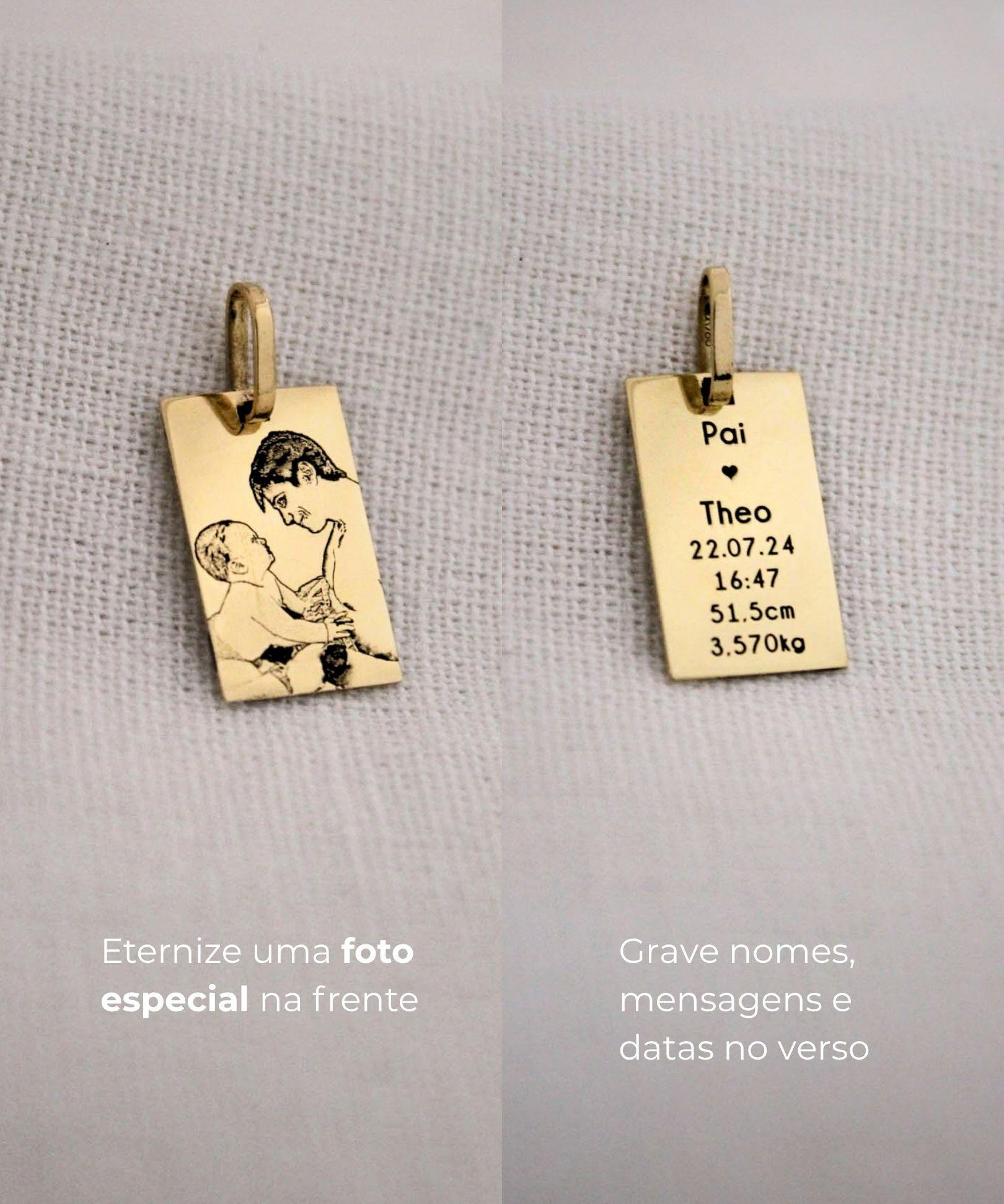 pingente personalizado masculino retangular foto ouro 18K montezza