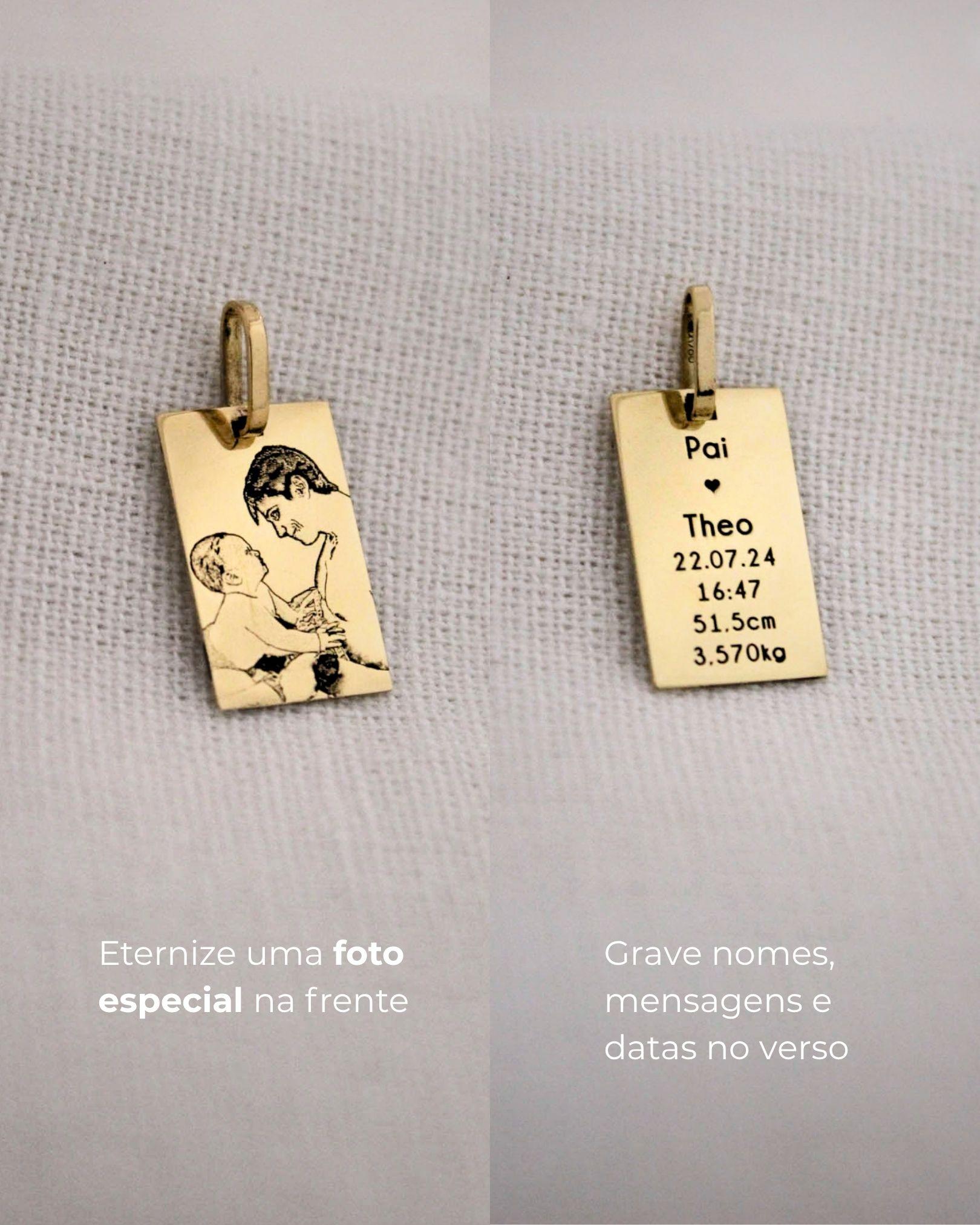 pingente personalizado masculino retangular foto ouro 18K montezza