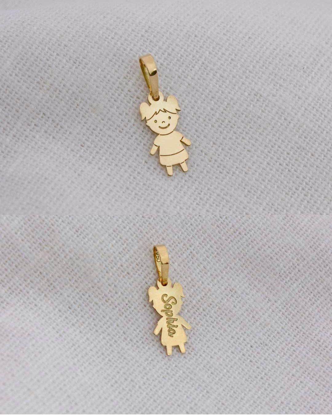 pingente menina ouro personalizado com nome data de nascimento modelos de cabelo