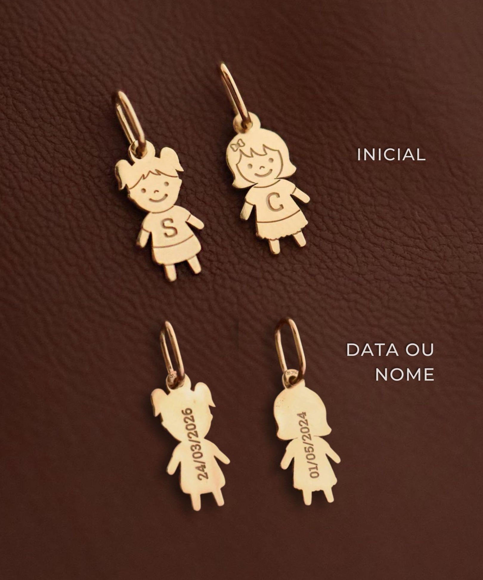 pingente menina ouro personalizado com nome data de nascimento modelos de cabelo