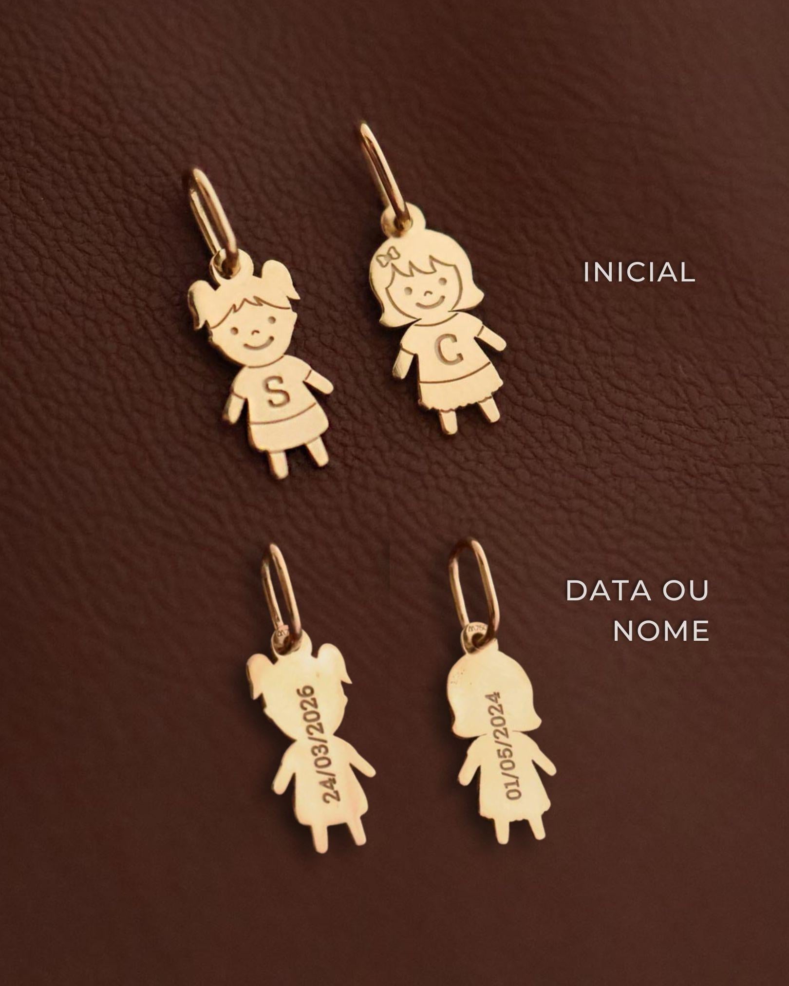 pingente menina ouro personalizado com nome data de nascimento modelos de cabelo