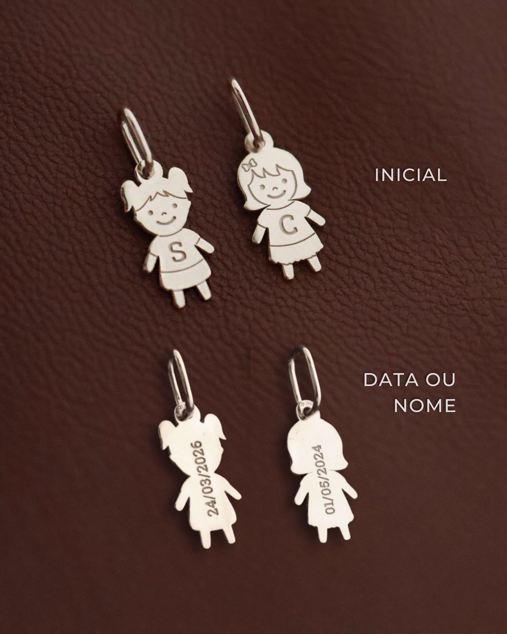pingente menina prata personalizado modelos cachorros nome data