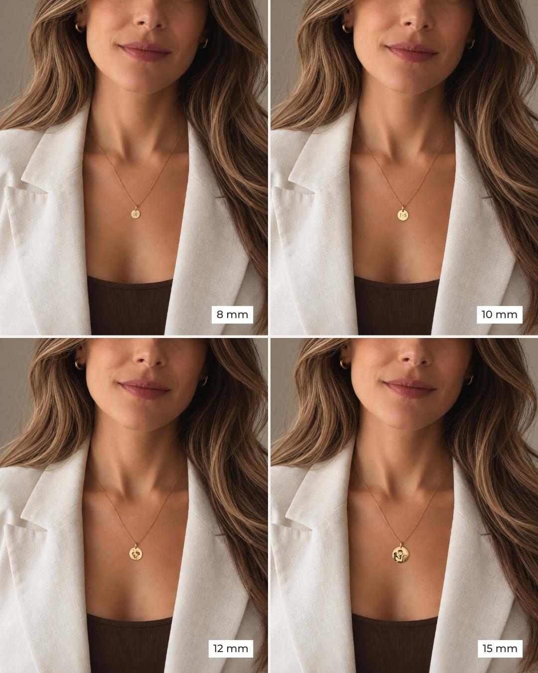 tamanhos pingente personalizado redondo montezza ouro 18k