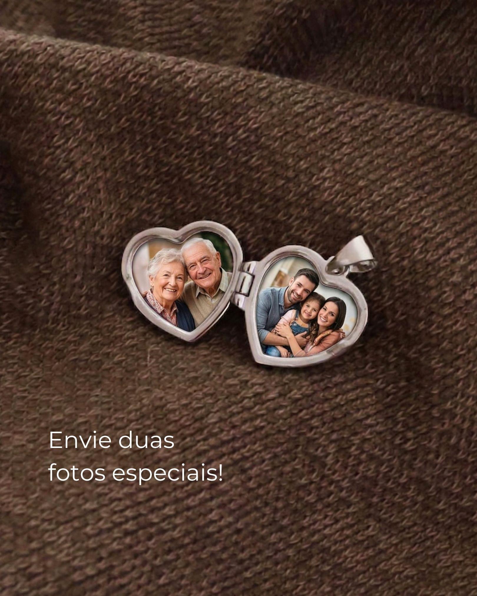 personalize o pingente relicário com fotos e gravação