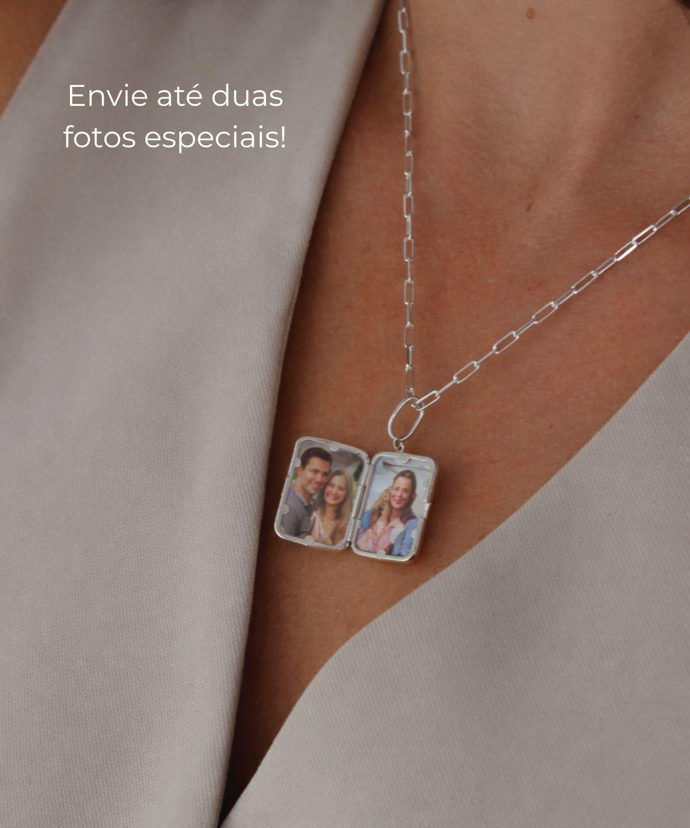 personalize o pingente relicário retangular MONTEZZA de prata com fotos e gravações especiais