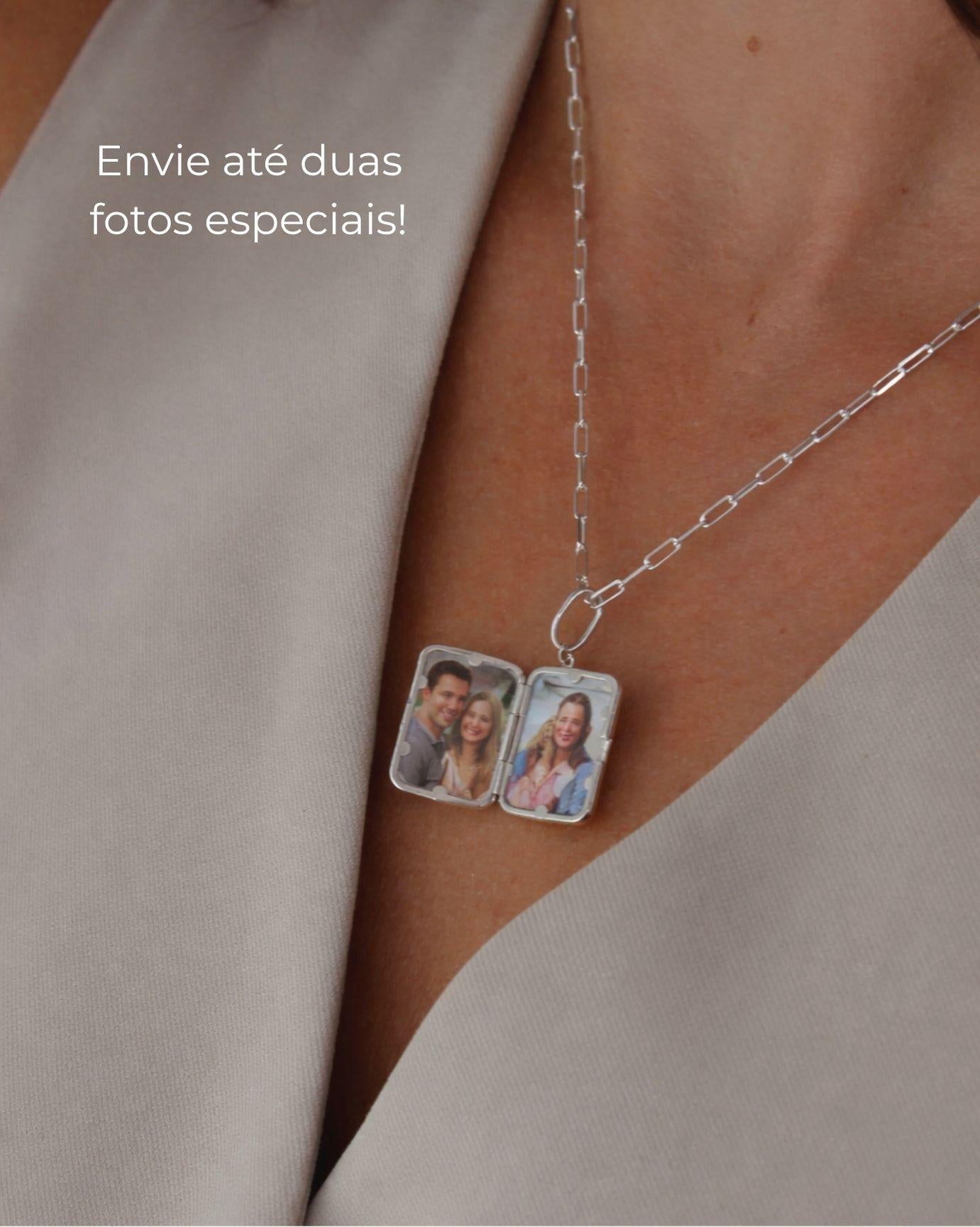 personalize o pingente relicário retangular MONTEZZA de prata com fotos e gravações especiais