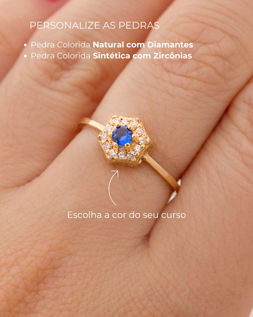 Anel Formatura Hexagonal Aro Delicado Ouro 18K