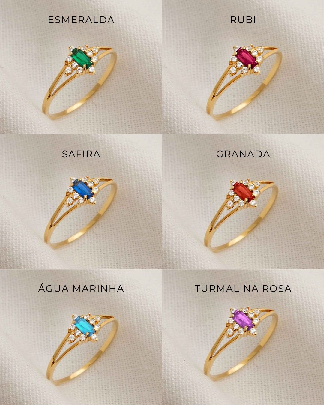 Anel Formatura Baguete Aro Duplo Ouro 18K
