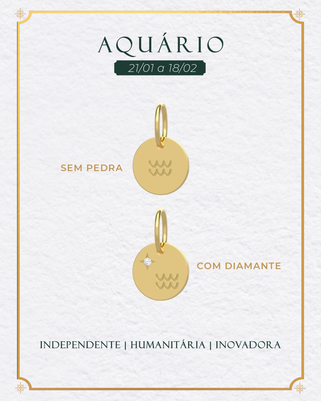 Pingente Signo Medalha Personalizada Ouro 18K